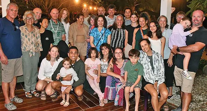 Colin Philp Sr (far left), enjoys a special moment with family at the Boat Shed during the reunion. Photo: Waisea Nasokia