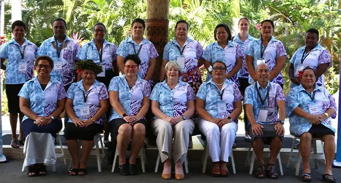 Sitting from left: Pacific Community (SPC) Principal Strategic Lead- Pacific Women, Mereseini Rakuita, Ngakiri Teaea, Aoteroa New Zealand’s Ambassador for Gender Equality, Louisa Wall, Australia’s Ambassador for Women  and Girls, Christine Clarke, Chair of the Regional Working Group on the Implementation of Family Protection/Domestic Violence Legislation, Moliei Vaai, SPC’s, Director- Human Rights and Social Development (HRSD) Division, Miles Young and Angeline Tuara at the Tanoa International Hotel in Nadi. Photo: Australian High Commission.