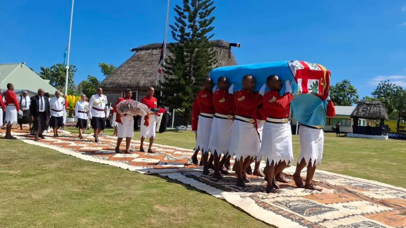 Pallbearers carry the casket of the late Tui Vuda, Ratu Eparama Kitione Tavaiqia, to his final resting place at the Burenivalu chiefly burial grounds in Viseisei Village, Vuda.