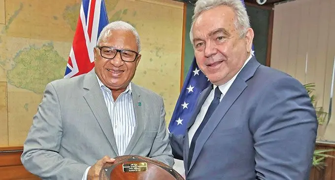 Prime Minister Voreqe Bainimarama with Deputy Assistant to the President of the United States and National Security Council Indo-Pacific Co-ordinator, Kurt Campbell. Photo: Fijian Government