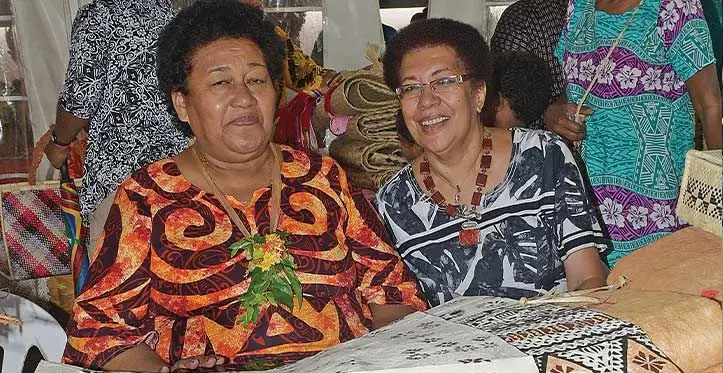 Lau Women’s group President (right) Adi Kakua Mara, member Jiko Tavulesuva during Central division Women’s Expo in Suva on May 18, 2023. Photo: Ronald Kumar