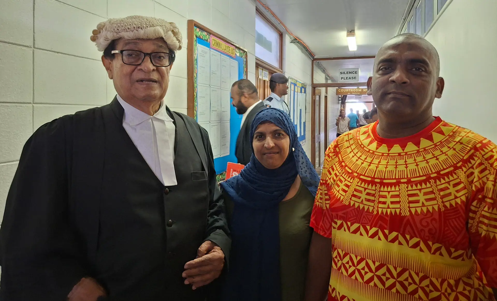  Mohammed Naushad and his wife, Nazreen Nisha Khan and their lawyer, Iqbal Khan at the High Court in Lautoka.