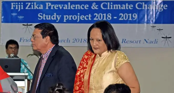 From right , Minister for Health and Medical Services , Rosy Akbar with University of Fiji Vice Chancellor, Professor Prem Misir after the launching o the Fiji Zika Prevalance and Climate Change Study Project at Tokatoka Resort in Nadi on 2 March 2018. Photo : Arieta Vakasukawaqa