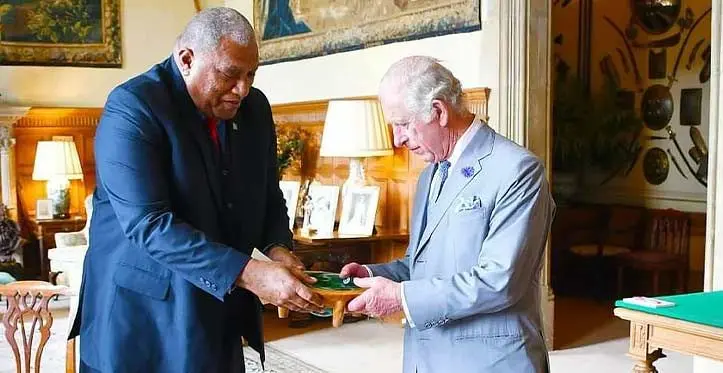 President Ratu Wiliame Katonivere meet King Charles III during a visit in 2022.