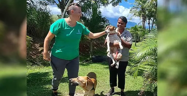 Animal Fiji co-founder Cassey Quimby with Talica Nakulanisa prepare animal for adoption in Nasoso, Nadi. Photo: Waisea Nasokia