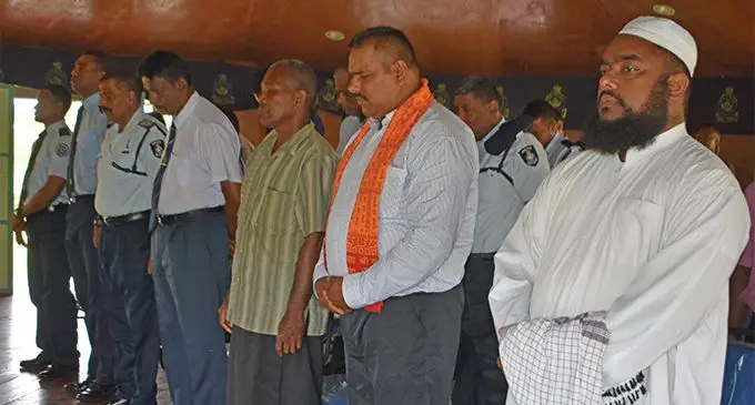 Stakeholders and religious leaders gathered for one minute silence during the interfaith prayer service at Seaqaqa Police Station bure in Macuata Province on March 21, 2019. Photo: Shratika Naidu