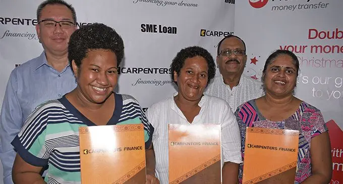 From left: General manager Homemaker Lau Kok Siang, winners Ana Watkins, Tavaita Salavou, WR Carpenters general manager Alok Kumar Mishra and Satrupa Kumar on February 26, 2019. Photo: Ronald Kumar
