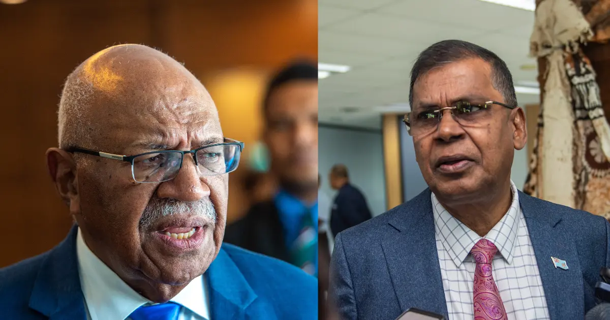 Prime Minister Sitiveni Rabuka and National Federation Party leader Biman Prasad.