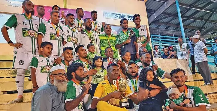 Batinikama Muslim football side with the 11th Vanua Levu Muslim Sports Tournament trophy after defeating Tabia 2-0, on September 24, 2023. Photo: Sampras Anand