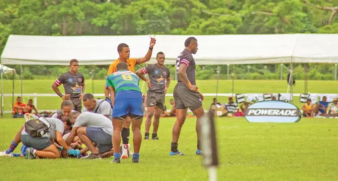 Yamacia’s Sevuloni Mocenacagi gets a red card during their Fiji Rugby Union Super Sevens Series match against Ratu Filise in Sigatoka’s Lawaqa Park on the 22rd January 2021. Photo- Leon Lord .