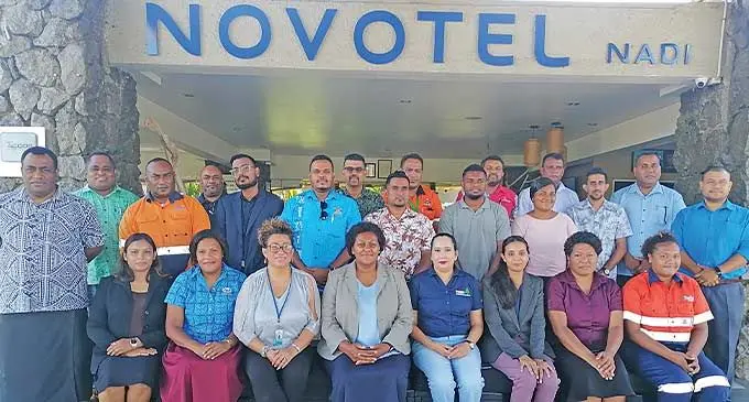 Acting Director Environment Senimili Baleicakau (seated fourth from left), with stakeholders during the Endangered and Protected Species (EPS), Environment Impact Assessment (EIA), and Waste and Pollution Control Roundtable at Novotel Hotel in Nadi. Photo: Mereleki Nai