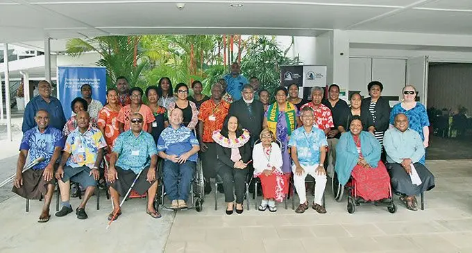 Minister for Women, Children and Poverty Alleviation Rosy Akbar (Sitting, fifth from left) officiates at the opening of the Older Persons with Disabilities in Fiji Consultation workshop at the Pearl Resort on June 20, 2022.