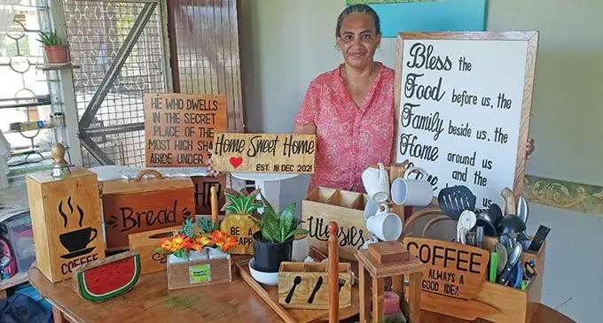 DEFYING THE ODDS ... Noela Waqairawai of Banaras, Lautoka, who works hard to support her 12 children and husband, she produces her own homemade items. Photo: Nicolette Chambers.