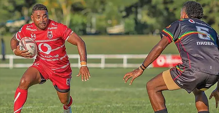 Action from Saru Dragons and Nadera Panthers during the Vodafone Super 8 round at Lawaqa Park, Sigatoka on April 22, 2023. Photo: Waisiliva Images
