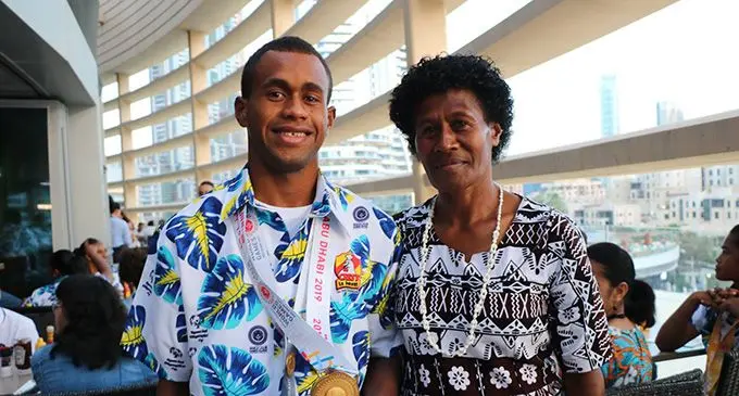 From left Tevita Kete with mum Katalaini Nacagiceva in Abu Dhabi on March 20, 2019. Photo: Keleip Abariga