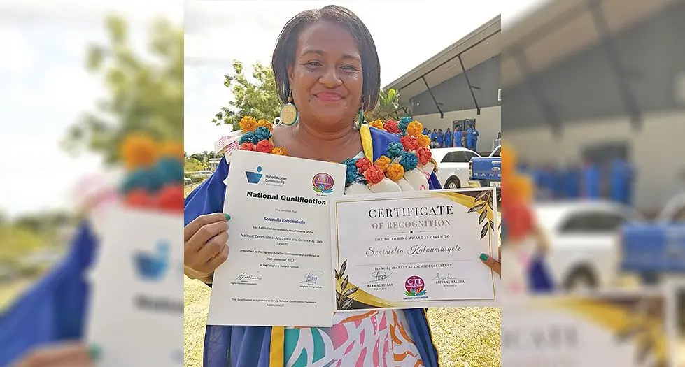 Senimelia Kaloumaiqele with her certificate at FNU Namaka campus in Nadi. Photo: Mereleki Na