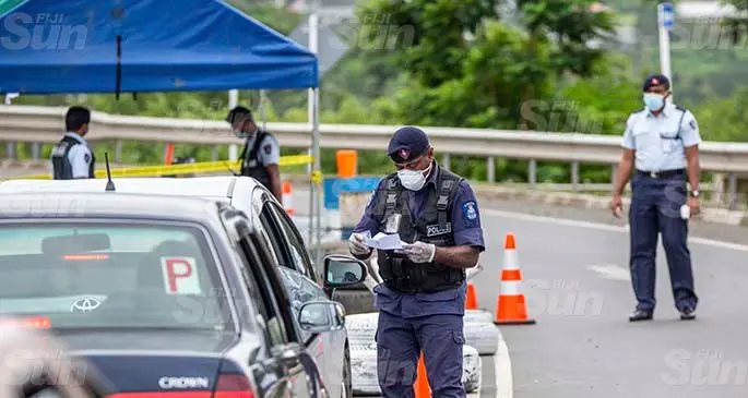 A Police checkpoint near Tamavua-i-Wai in Suva, before the bridge to Delainavesi, Lami, on April 30, 2021. Photo: Leon Lord