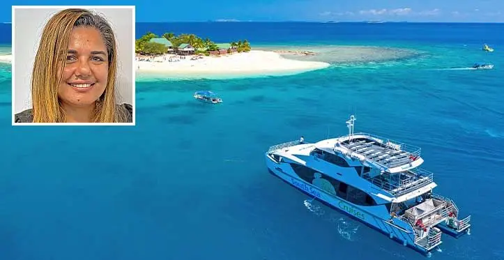 South Sea Cruises in the Mamanuca. Inset: The Courier-Mail Queensland digital real estate editor, Sophie Foster.