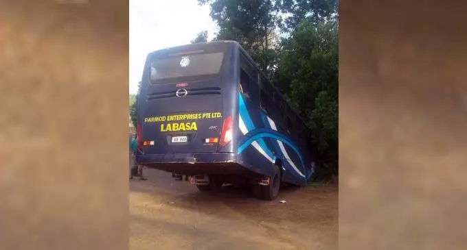 The bus that was involved in the collision in Bua  on Thursday afternoon.  