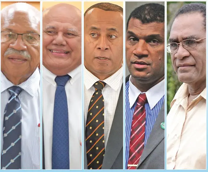 Bidding for the party leadership role include (from left) Sitiveni Rabuka, Viliame Gavoka, Ro Filipe  Tuisawau, Aseri Radrodro and Pio Tabaiwalu.   