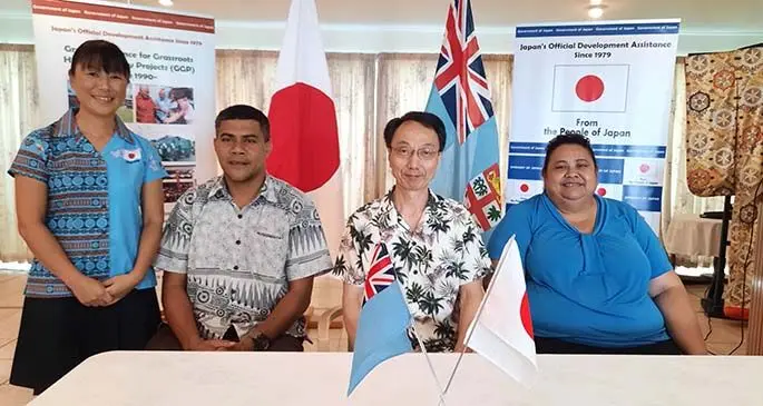 From left, Habitat for Humanity Fiji project manager Ledua Koto, Japanese Ambassador Kawakami Fumihiro and Habitat for Humanity Fiji senior manager operations Matilda Faiva in Suva on March 25, 2021.