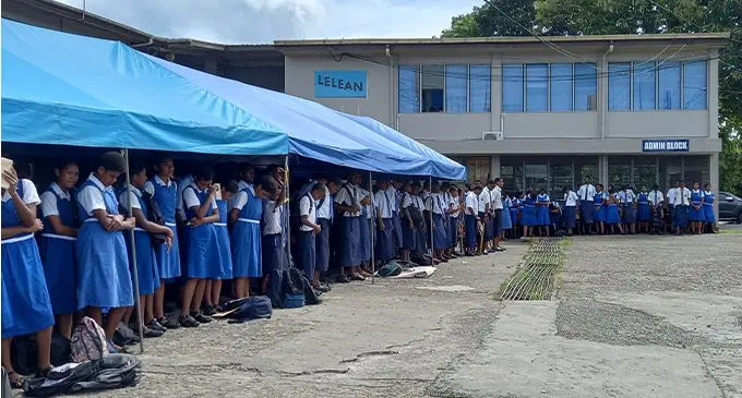 Students of Lelean Memorial School marking the school’s 80th anniversary on March 3, 2023. Photo: Josefa Babitu