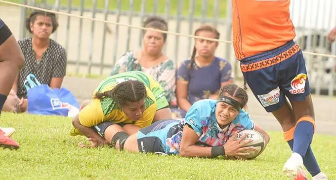 Suva lock Nelly Mairata scores the first try against Tailevu during the ANZ Marama Championship clash on April 8, 2022.  Photo: Ronald Kumar 