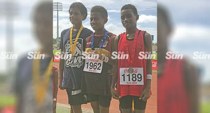 Record breakers (from left) Cuvu College Ester Nasici (bronze), Naitasiri Secondary School's Milika Lewaravu (gold) and Seaqaqa Central College's Kalisi Dama (silver). Photo: Sereana Salato