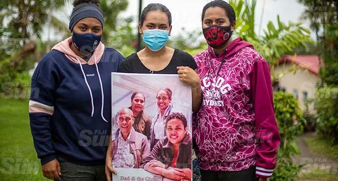 The late Dr Isimeli Tukana’s daughters, from left: Apikali Tukana, Ulamila Tukana and Adi Bau Tukana at their residence in Nasese, Suva on September 5, 2021. Photo: Leon Lord