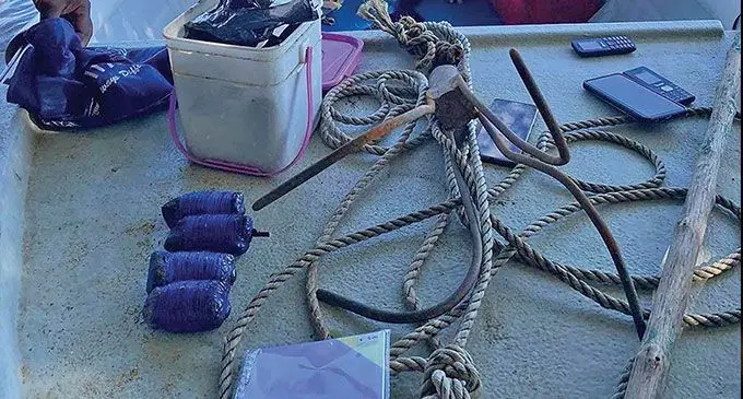 The picture shows the dynamites (left), that were seized during the operations. Photo: RFMF Naval Division