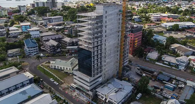 Still under construction, FHL Tower in Suva. Photo: Leon Lord