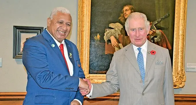 Prime Minister Voreqe Bainimarama with Prince Charles in Glasgow, Scotland, on November 5, 2021.  Photo: Office of the Prime Minister