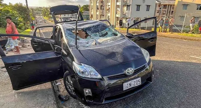 The damage to a vehicle as a result of the brawl in Raiwai, Suva on August 14, 2022. 