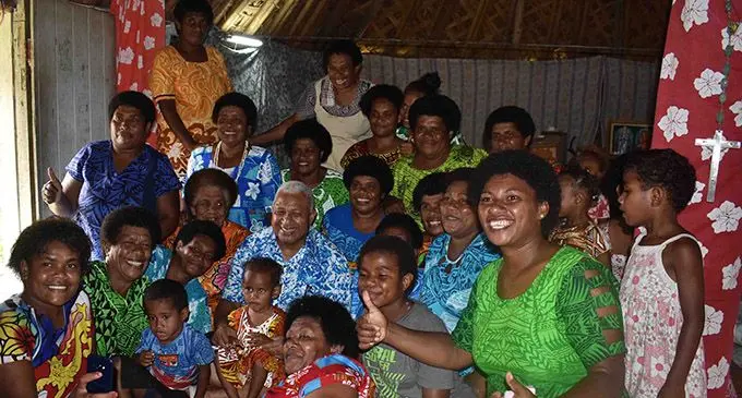 Villagers and Prime Minister Voreqe Bainimarama during the commissioning of the Navala Grid Extension project in Ba on January 29, 2019.  Photo: Waisea Nasokia