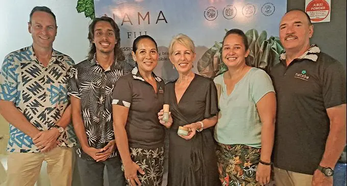 From left: Tourism Fiji chief executive officer, Brent Hill, Nama Fiji VS director, Vetaia Sadranu, Natabe Retreat director Nicky McKeady, Essence Group managing director, Debra Sadranu, Fiji Airways marketing general manager, Christina Templin, and Natabe Retreat director, Col McKeady. Photo: Waisea Nasokia