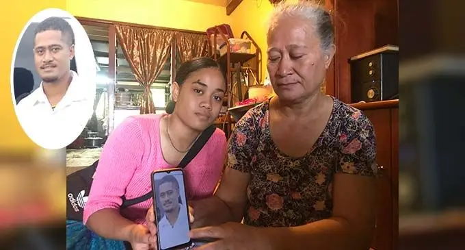 The late Kafoa Kamoe Tanu’s mother Violet Jane Tanu and sister Peta Violet Tanu with a picture of him at their home in Kalabu on September 11, 2022. Photo: Jone Salusalu