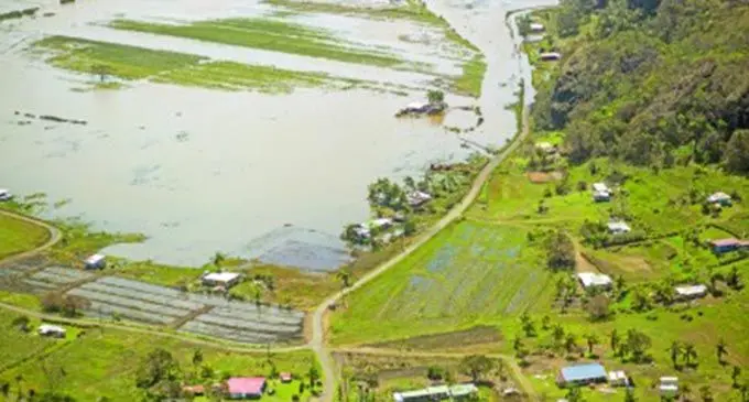 Farm fields in Vanua Levu submerged in water following Tropical Cyclone Yasa. Photo: Leon Lord