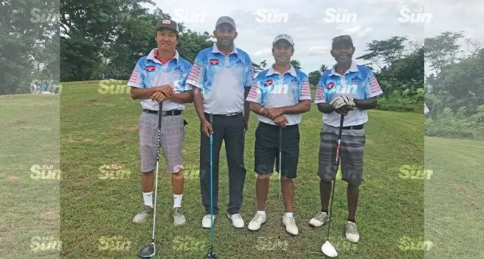 Professional golfers (from left) Sam Lee, Zoheer Ahmad, Vikrant Chandra and Anasa Seruvatu during the RC Manubhai Ba Open at the Rarawai Golf Club in Ba on December 5, 2021. Photo: Waisea Nasokia