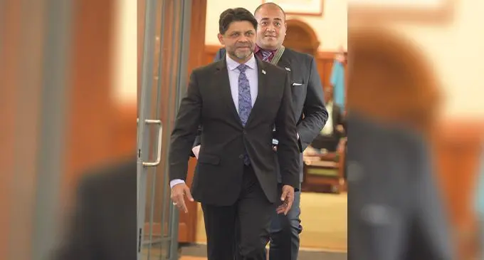 Attorney-General and Minister for Economy Aiyaz Sayed-Khaiyum outside Parliament on  July 27, 2022. Photo: Ronald Kumar