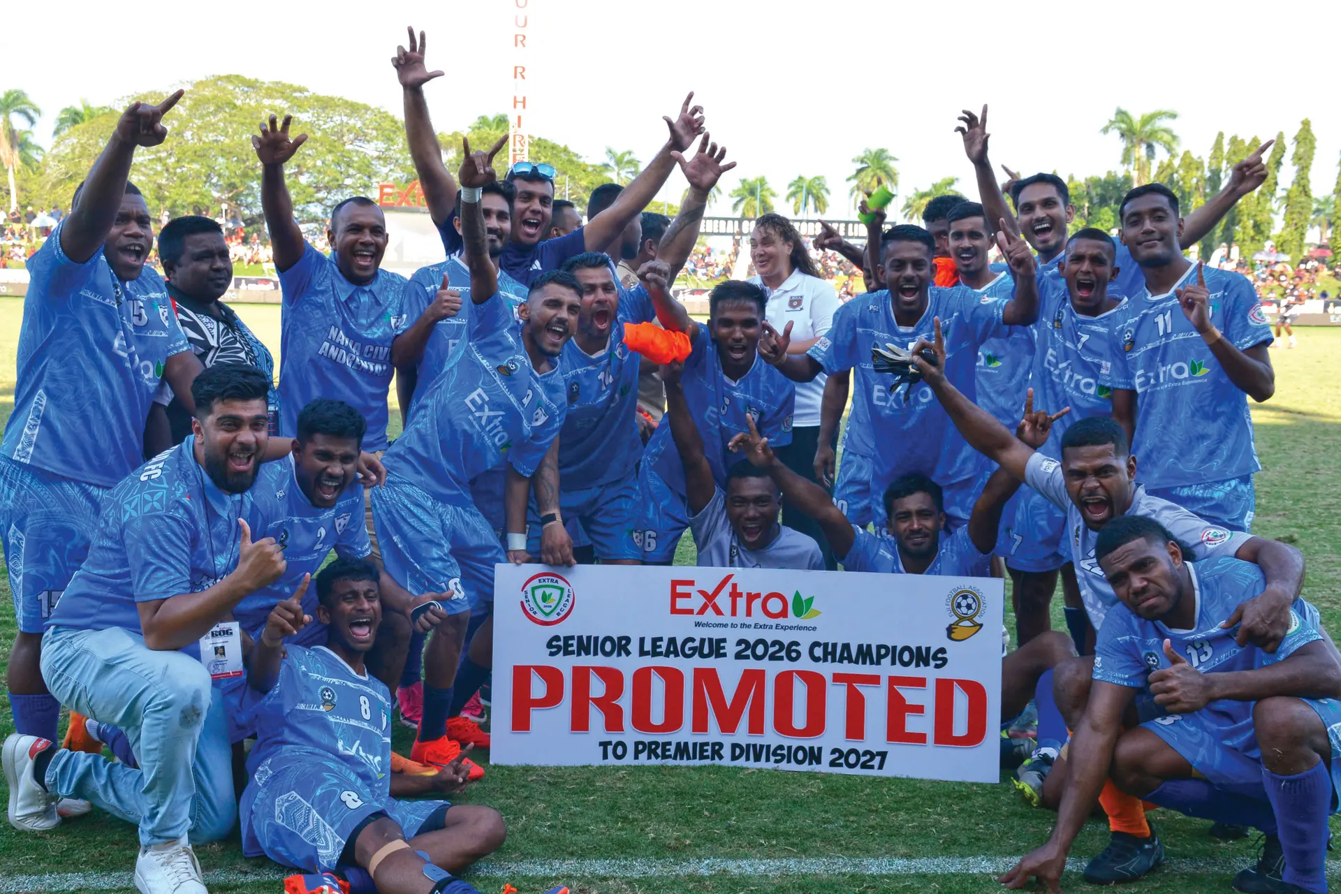 Seaqaqa football team celebrates their win at Govind Park in Ba on September 13, 2026