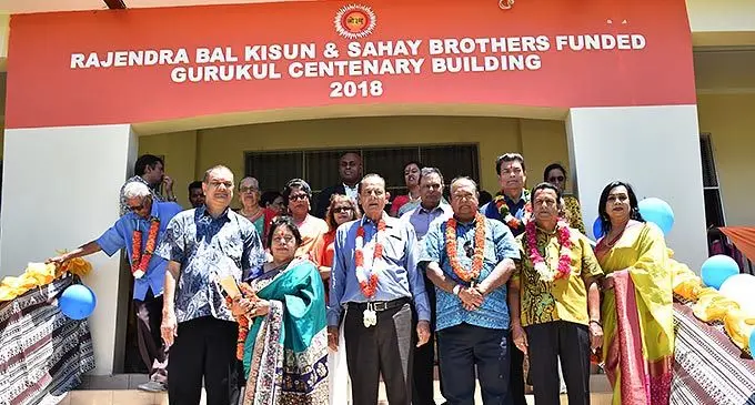 Members of the Rajendra-Sahay Trust in front of the centenary building at Gurukul Primary School in Lautoka on November 4, 2022. Photo: Waisea Nasokia