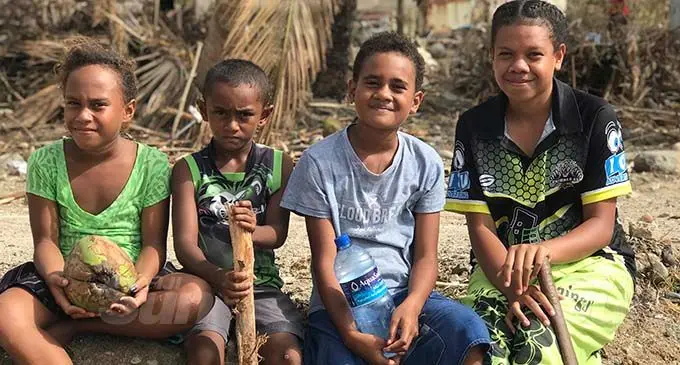 From left: Jiana Mago, Cama Hanisi, Rotadali Bulimaibau and Amania Koroitamana in Tarukua Village, Cicia island, Lau. Photo: Kelera Sovasiga 