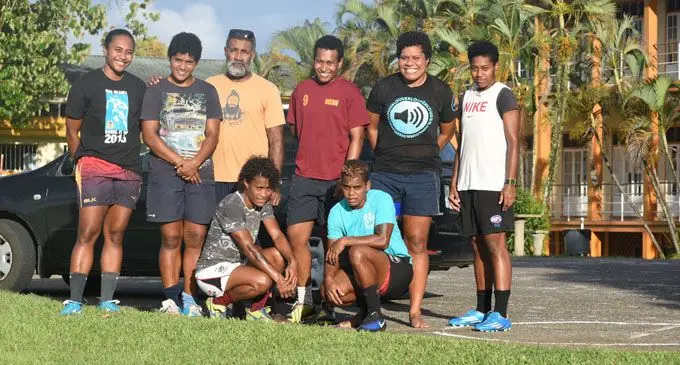 Tomasi Cama Snr (standing third from left) with the Marist Seahawks players at the Marist ground in Suva on February 12, 2018, Photo: Peni Komaisavai  