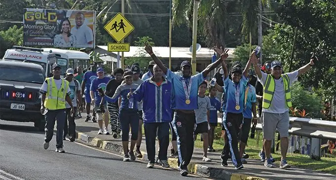 The Prime Minister Voreqe Bainimarama with supporters of the Annual Outrigger Walk for Kids 2019 Charity Event in Sigatoka Town on April 6, 2019. Photo: Waisea Nasokia