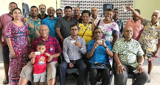 The People’s Alliance leader Sitiveni Rabuka (seated left) next to National Federation Party leader Biman Prasad during their joint meeting at Labasa Civic Centre on November 30, 2022. Photo: Shratika Naidu