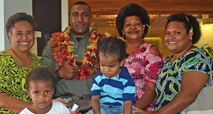 Antonio Talemaimalea with his family at the Nadi International Airport on March 22, 2019. Photo: Nicolette Chambers