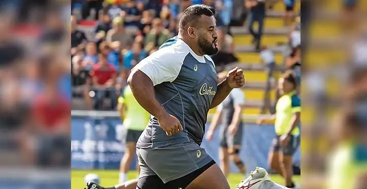 Wallabies tighthead prop Taniela Tupou during training in Saint-Etienne, France, on September 7, 2023. Photo: Rugby Australia