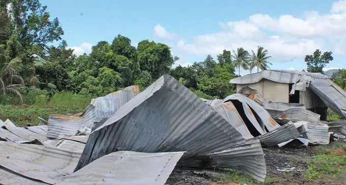The debris of the boy’s dormitory was destroyed by fire on April 14 in Naleba outside of Labasa town on May 5, 2024. Photo: Jone Salusalu.