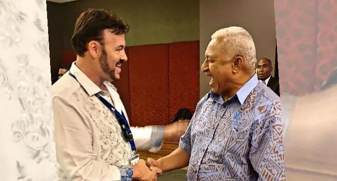 Robert Beam meets Prime Minister Voreqe  Bainimarama in Suva last week. 