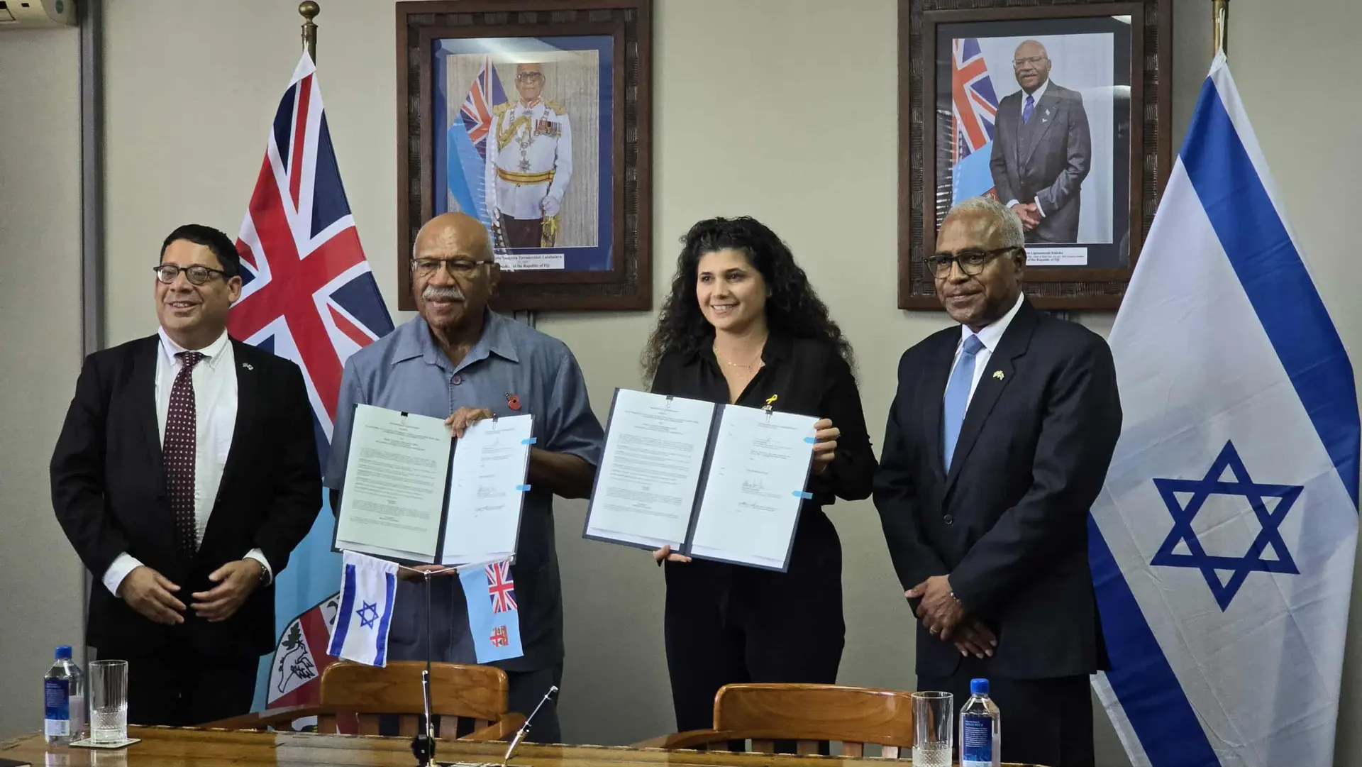 From Left Ambassador of the State of Israel to Fiji, H.E Roi Rosenblit, Prime Minister Sitiveni Rabuka, Israel’s Deputy Foreign Minister, Sharen Haskel, Fiji's Permanent Representative to the United Nations Ambassador Filipo Tarakinikini at the Prime Minister's office